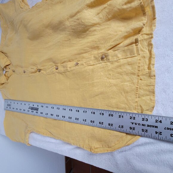 Uniqlo Womens Yellow Button-Up Long Sleeve Linen Shirt Small Casual Lightweight - Picture 8 of 8